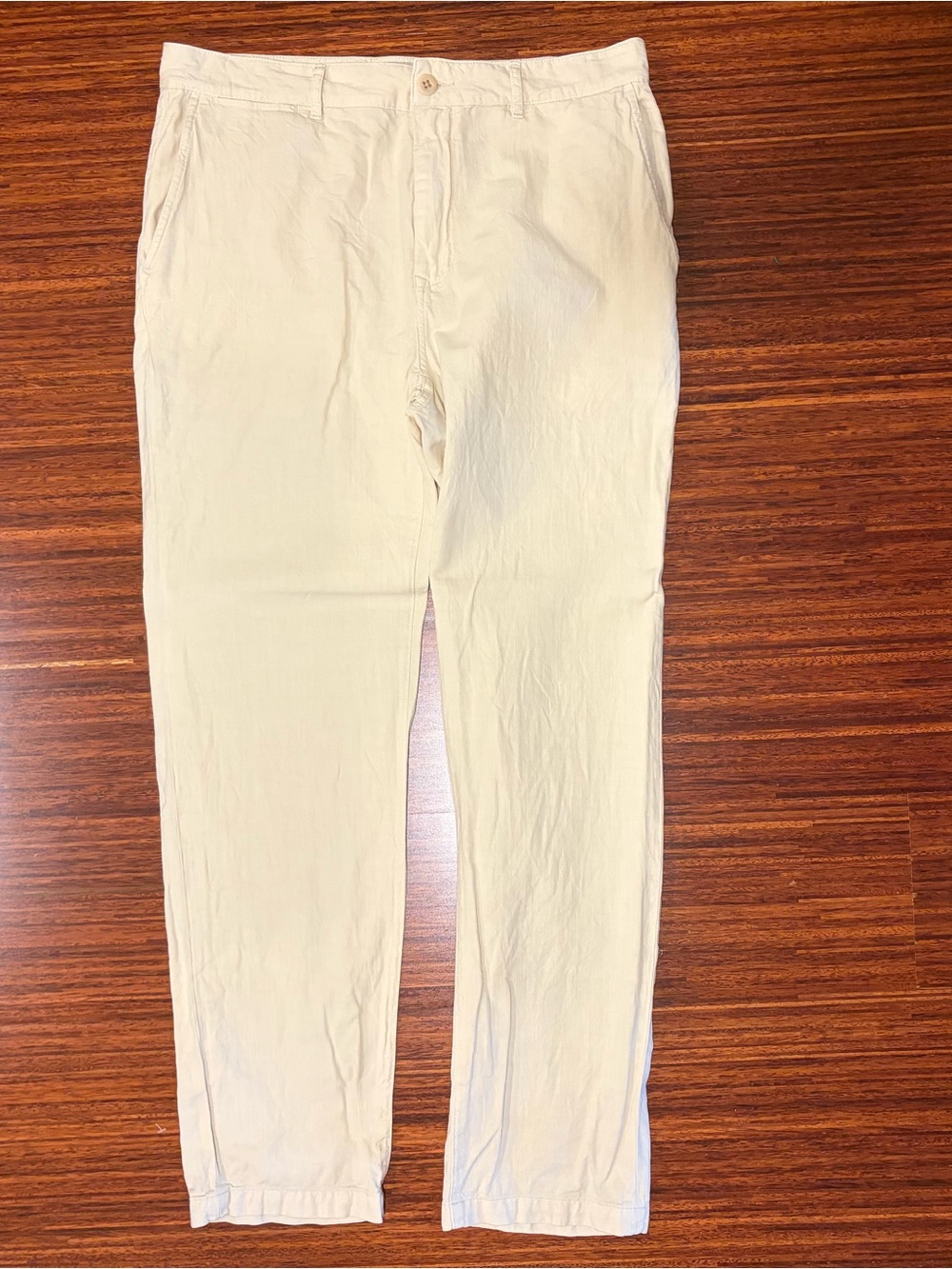Flint and Tinder Classic Linen Blend Cream Straight Fit Pants - Size 34x31